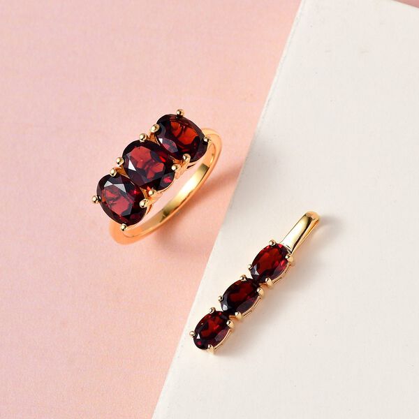 2er Set - Nat&uuml;rlicher Mosambik Granat Ring und Anh&auml;nger, 925 Silber vergoldet, ca. 5.66 ct image number 2