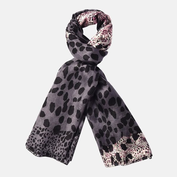LA MAREY 100 % nat&uuml;rlicher Maulbeerseiden Schal, Leopardenmuster, Gr&ouml;&szlig;e: 180x110 cm, Grau image number 2