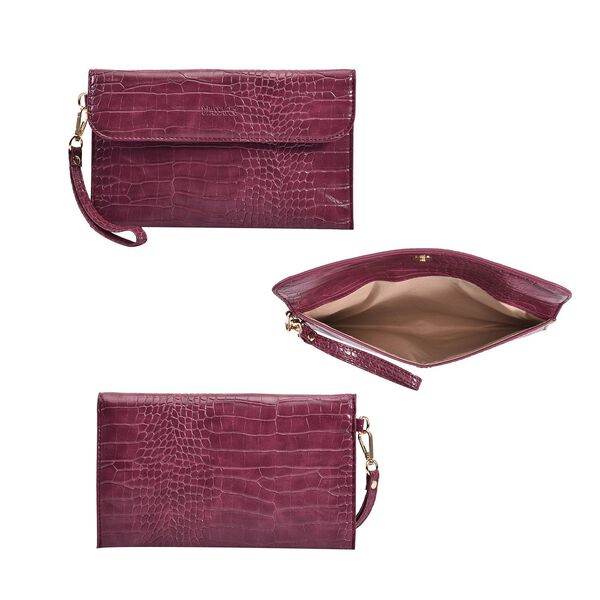 Passage - 4er-Set Handtaschen mit Krokodilpr&auml;gung; enth&auml;lt Schultertasche,, Cross Body Bag, Clutch Bag und Portemonnaie, Violett image number 7