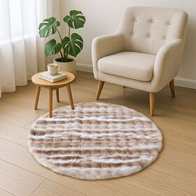 Bubble Kunstfell Teppich, rund, mit Schaumstoffr&uuml;cken, 120 cm Durchmesser, Beige