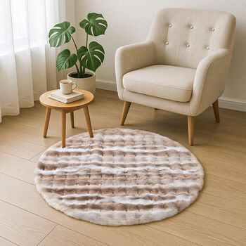 Bubble Kunstfell Teppich, rund, mit Schaumstoffr&uuml;cken, 120 cm Durchmesser, Beige