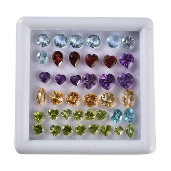 Edelstein-Mix-Box, Afrikanischer Amethyst, Citrin, Roter Granat, Apatit, Peridot, Himmelblauer Topas