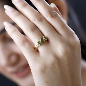 AA Nat&uuml;rlicher, italienischer Vesuvianit, Wei&szlig;er Zirkon Ring, 925 Silber Gelbgold Vermeil, (Gr&ouml;&szlig;e 20.00), ca. 1.45 ct