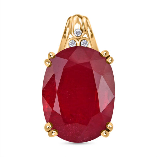 Afrikanischer Rubin (Fissure gefüllt), Moissanit Anhänger 925 Silber Gelbgold Vermeil ca. 13.48 ct image number 0