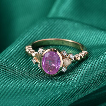 GP Amore Kollektion - Ilakaka Rosa Saphir (Fissure gef&uuml;llt), Wei&szlig;er Zirkon Ring 925 Silber 750 Ros&eacute;gold Vermeil (Gr&ouml;&szlig;e 17.00) ca. 2.50 ct