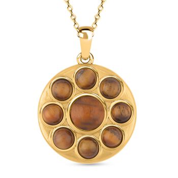 Gelbes Tigerauge Halskette ca. 50 cm Reiner Edelstahl IP-Gelbbeschichtung ca. 5.00 ct