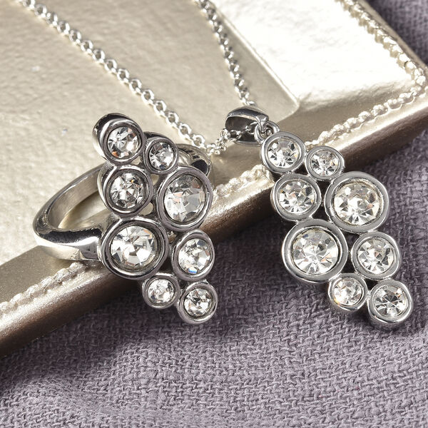 2er- Set, Wei&szlig;er Kristall-Ring und Anh&auml;nger mit Kette, 50 cm - 1,7 ct. image number 1