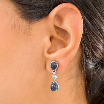 Blaue Aventurin-Ohrringe, Edelstahl ca. 5.35 ct