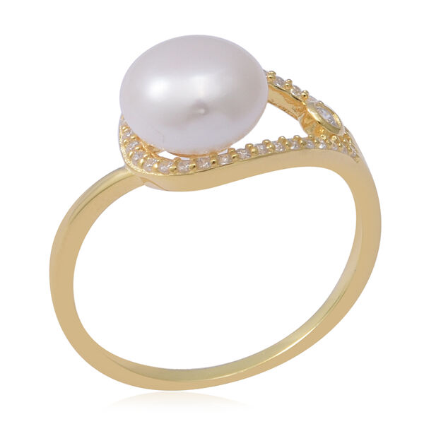 S&uuml;&szlig;wasser Perle und Wei&szlig;er kubisch Zirkonia Ring 925 Silber Vergoldet ca. 5,89 ct image number 2