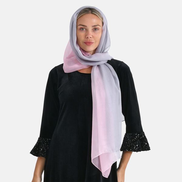  LA MAREY signature 100% silk scarf110*180cmweight:40gcolor:grey and pinkMaterial:100% Mulberry silk image number 4
