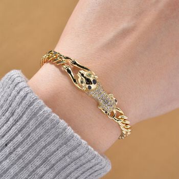 Wei&szlig;es Zirkonia und gr&uuml;nes Nanokristall 18+4cm Armband in Goldton