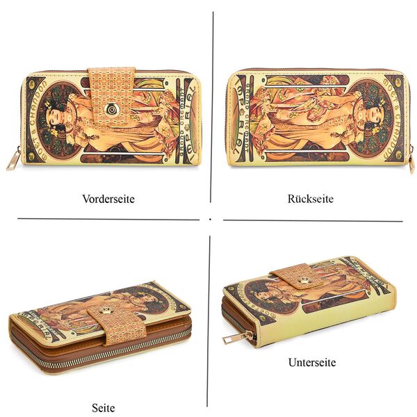 Langportemonnaie, RFID-Schutz, 19x4x9cm, Gold Multicolor, Alphonse-Mucha-Motiv. image number 5