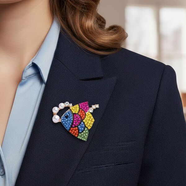 Kunststoff Perle, Mehrfarbiger Kristall Fisch Brosche  Gelb image number 3