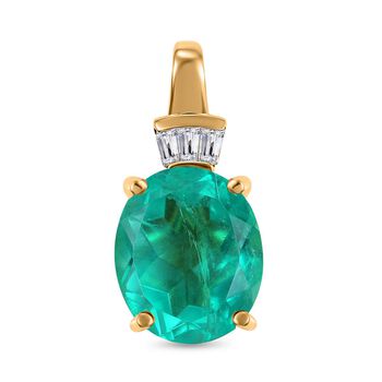 Smaragd-Quarz Triplette, Wei&szlig;er Zirkon Anh&auml;nger 925 Silber 750 Gelbgold Vermeil ca. 5.54 ct