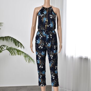 Tr&auml;ger-Jumpsuit mit gesmokter Taille, Blau