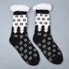 1 Paar rutschfeste Haus Socken mit Jojoba Infusion und Sherpa Futter, Weihnachtsmotiv, Einheitsgröße 24x23x12 cm, schwarz image number 0