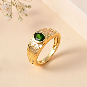 Nat&uuml;rlicher Chromdiopsid Ring 925 Silber 750 Gelbgold Vermeil (Gr&ouml;&szlig;e 17.00) ca. 0,79 ct