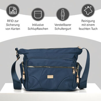 Stylische Umh&auml;ngetasche mit verstellbarem Gurt und RFID-Schutz, Petrolfarben