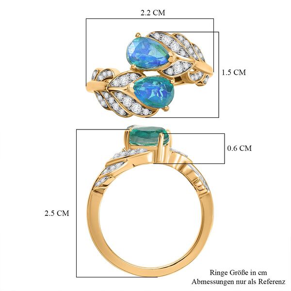 D&rsquo;joy Pfau Quarz Triplette, Wei&szlig;er Zirkon Ring 925 Silber 750 Gelb Vergoldet (Gr&ouml;&szlig;e 18.00) ca. 2,06 ct image number 5