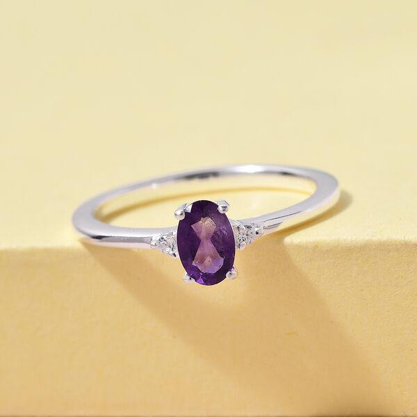 Afrikanischer Amethyst und Wei&szlig;er Simulierter Diamant Ring 925 Silber  ca. 0,49 ct image number 2