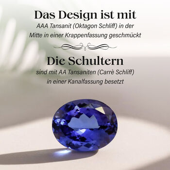 AAA Tansanit (Oktagon Schliff) und AA Tansanit (Carr&egrave; Schliff) Ring in 585 Gold - 1,76 ct.