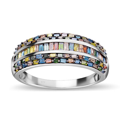Mehrfarbiger Diamant Ring 925 Silber platiniert (Größe 18.00) ca. 1.00 ct