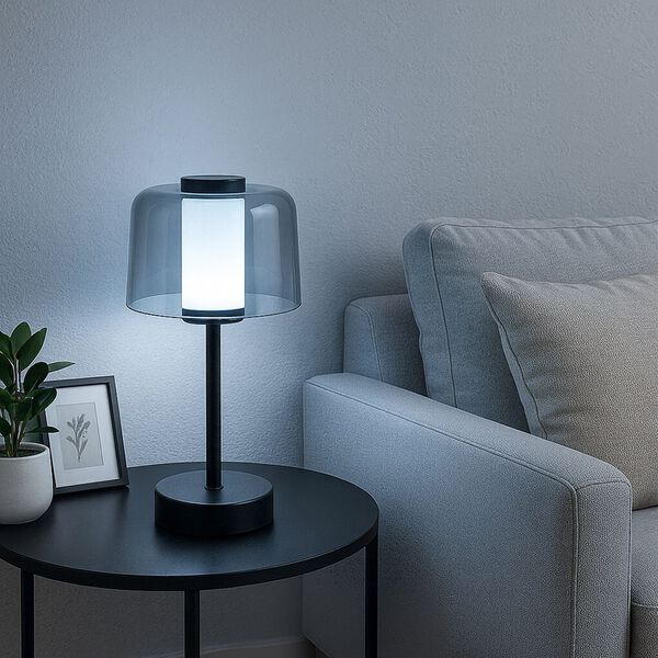 LIVEMORE Transparente Pilz-Tischlampe, kabellos, wiederaufladbar, 3 Lichtfarben, Smart Touch, Schwarz image number 3