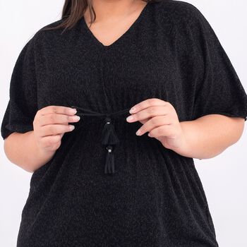 TAMSY Designer glitzer Tunika Bluse, One Size, Schwarz