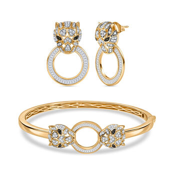 GP Kollektion - Multi Diamant und Kanchanaburi blauer Saphir 19cm Armreif und Ohrringe