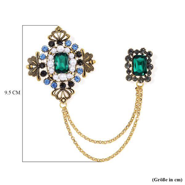 Mehrfarbiger Kristall, Kunststoff Perle Brosche Antikes Gold image number 5