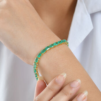 LUXURIANT AAA Labor kolumbianisches Smaragd 19cm Armband, 925 Silber 750 Gelbgold Vermeil - 12,87 ct.