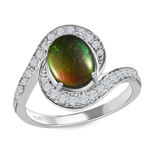 Kanadischer Ammolit, wei&szlig;er Zirkon Ring, 925 Silber platiniert (Gr&ouml;&szlig;e 20.00) ca. 2.19 ct image number 3