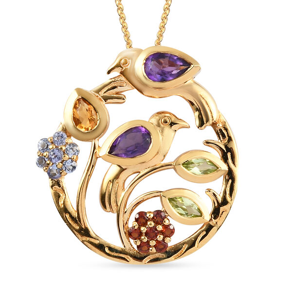 Afrikanischer Amethyst und Citrin Anh&auml;nger mit Silberkette 50 cm 925 Silber vergoldet ca. 1,02 ct