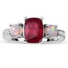Afrikanischer Rubin, natürlicher, äthiopischer Opal und Zirkon-Ring, (Fissure gefüllt), 925 Silber platiniert (Größe 20.00) ca. 2.67 ct