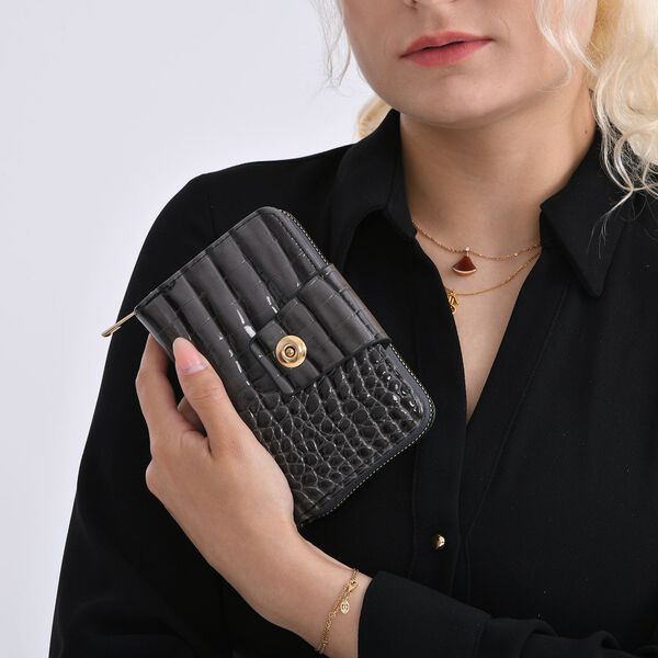 Elegante Geldb&ouml;rse mit Krokopr&auml;gung, RFID-Schutz, 14,5&times;9,5cm, Schwarz image number 3
