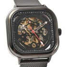 GENOA - Automatikwerk Schwarzes Zifferblatt, Wasserdichte Uhr mit schwarzem Edelstahl-Gewebeband image number 3