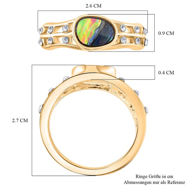J Francis gefertigt mit SWAROVSKI- Abalone Muschel und wei&szlig;er Kristall Ring in Goldton image number 7