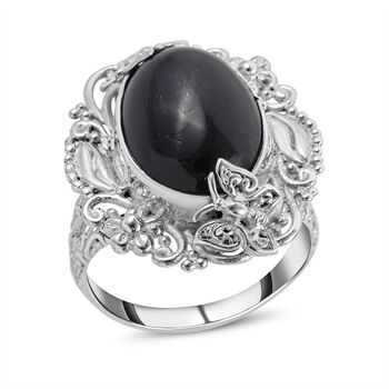 Royal Bali - Schwarz Stern Diopsid Ring, 925 Silber (Gr&ouml;&szlig;e 16.00) ca. 17,05 ct