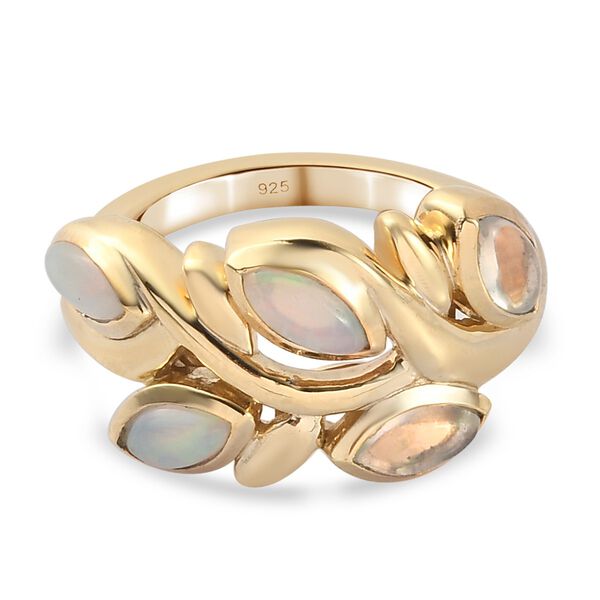 Nat&uuml;rlicher &Auml;thiopischer Opal Ring 925 Silber 585 Vergoldet