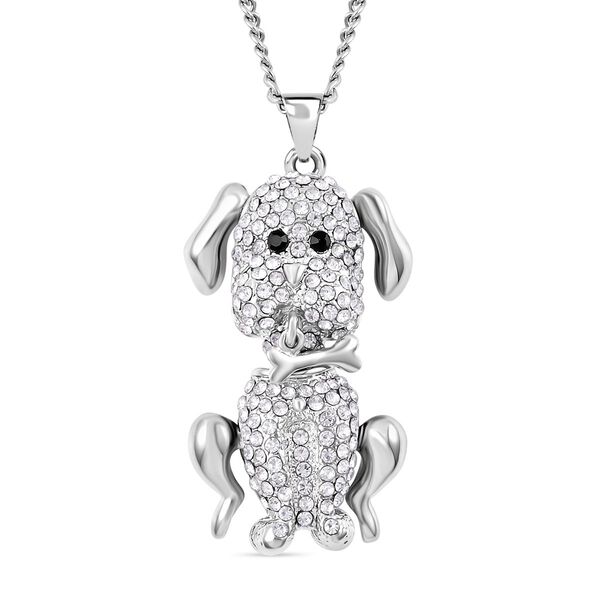 Glitzernder schwarz-weißer Kristall-Anhänger mit beweglichem Hund und Kette image number 0