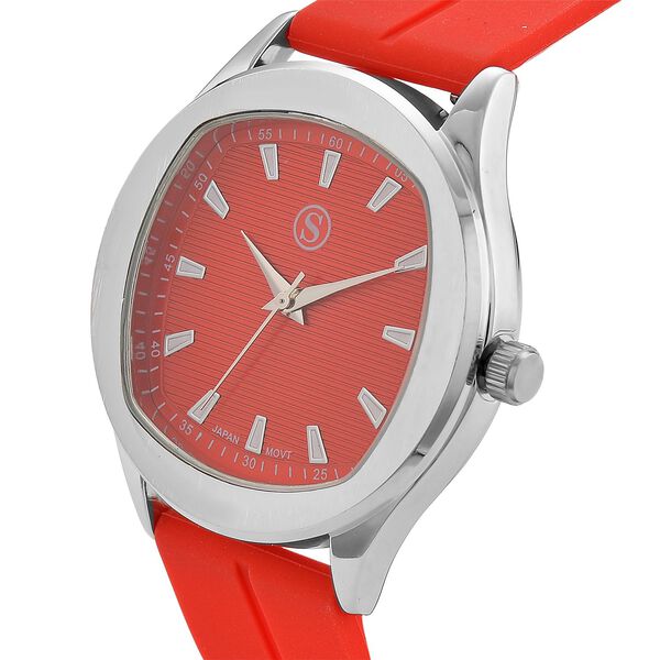 STRADA - Uhr mit japanischem Uhrwerk, silbernem Gehäuse und rotem Silikonarmband image number 3