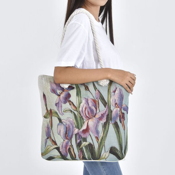 Jacquard gewebte Jute-Tasche, mit Lilie Design, 42x34 cm image number 3