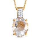 Mexikanischer natürlicher Hyalit Opal und Moissanit Anhänger mit Kette, 925 Silber Gelbgold Vermeil ca. 2.63 ct