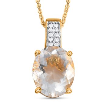 Mexikanischer nat&uuml;rlicher Hyalit Opal und Moissanit Anh&auml;nger mit Kette, 925 Silber Gelbgold Vermeil ca. 2.73 ct