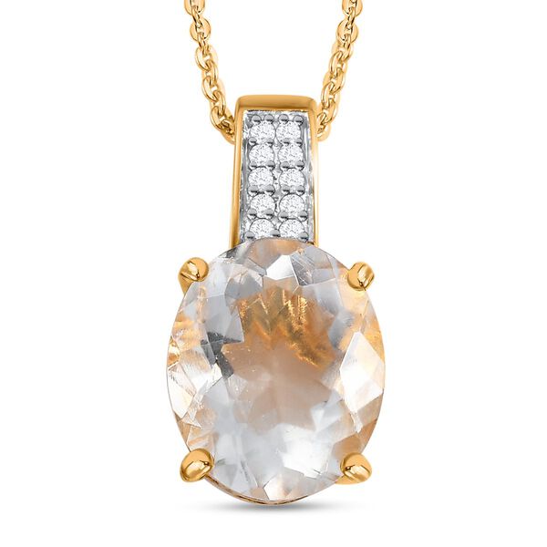 Mexikanischer nat&uuml;rlicher Hyalit Opal und Moissanit Anh&auml;nger mit Kette, 925 Silber Gelbgold Vermeil ca. 2.73 ct