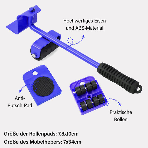 5er-Set Möbelroller in Blau, Größe: 7,8x10 cm und 7x34 cm image number 4