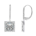 AAA Quadratische Halo Zirkonia Ohrringe, Klappverschluss, Messing, rhodiniert