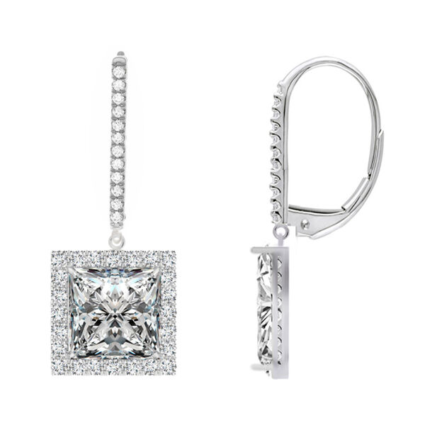 AAA Quadratische Halo Zirkonia Ohrringe, Klappverschluss, Messing, rhodiniert image number 0