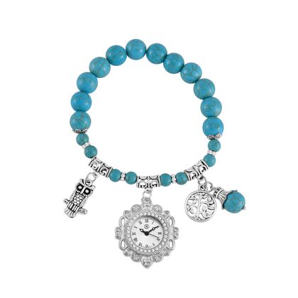 STRADA - Japanisches Uhrwerk, Blauer Howlit, Wei&szlig;er Kristall Flexible Uhr 18.5 cm Reiner Edelstahl ca. 25.30 ct