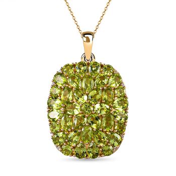 Nat&uuml;rlicher Peridot-Anh&auml;nger mit Kette, 925 Silber vergoldet ca. 15.45 ct